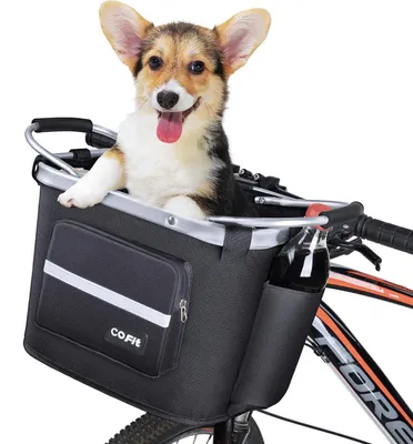 Immagine prodotto di Cestino anteriore per bicicletta, rimovibile, pieghevole, per cani, borsa portaoggetti, colore nero