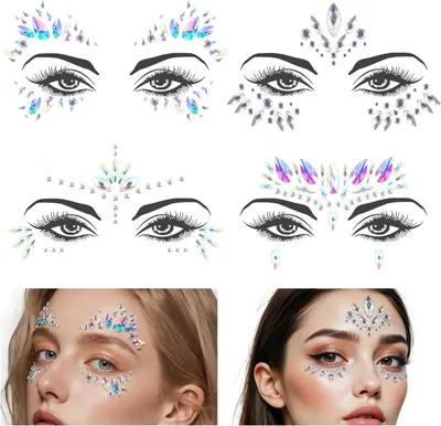 Imagen del producto de Maquillaje facial autoadhesivo, con pedrería brillante, de varios colores, ideal para festivales y carnaval