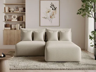 Produktbild von GrainGold Ecksofa L-Form Ronni Rechts - Ecksofa mit Schlaffunktion, Bettkasten - Moderne Ecksofa, Wohnzimmer Sofa - Eckcouch mit Bouclé-Stoff -  Beige