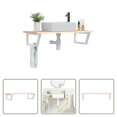 Produktbild von The Living Store Waschtischplatte mit Halterung Stahl und Massivholz Eiche