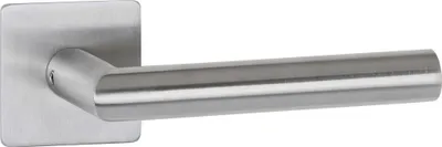 Produktbild von Drückerpaar Hermat Basic 02 auf flacher Rosette eckig Edelstahl matt