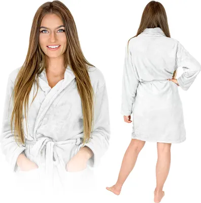 Produktbild von Warmer Damen-Bademantel aus Mikrofaser, Sauna-Pyjama, Trainingsanzug, Badeanzug mit Taschen