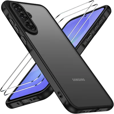Productafbeelding van Beschermhoes met 2x gehard glas voor de Samsung Galaxy A36 5G, schokbestendig, mat en doorschijnend, zwart