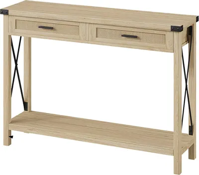 Produktbild von Farmhouse Konsolentisch – mit Rattan-Schubladen & Stauraum – Flurtisch für Eingangsbereich & Wohnzimmer – Natur/Braun