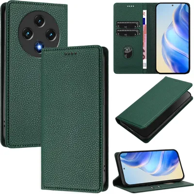 Produktbild von Litchi Leder Handyhülle für Umidigi G100 Wallet Kartenfächer Standfunktion Hülle Grün