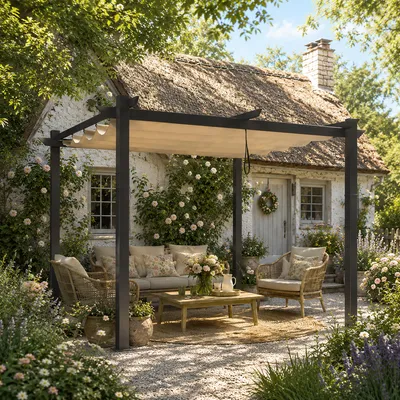 Produktbild von PURPLE LEAF Aluminium Pergola 3x3 m Schiebedach, Wasserdicht, UV-Schutz, Beige