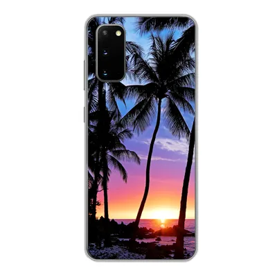 Produktbild von MuchoWow® Handyhülle Schutzhülle Hülle für Samsung Galaxy S20 Der farbenprächtige Sonnenuntergang hinter einer Reihe von Palmen auf Hawaii Silikon Softcase Handy Hülle - Bild