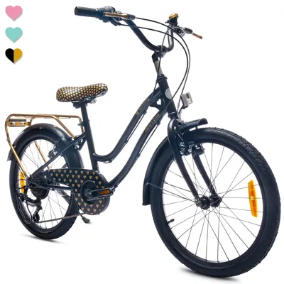 Image de Vélo enfant à partir de 6 ans 20 pouces Vélo enfant Vélo fille 6 vitesses Vélo Simano Heart noir Sun Baby