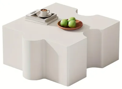 Produktbild von Couchtisch - Beistelltisch - Wohnzimmertisch - Moderner Couchtisch mit weißem, puzzleartigen Muster