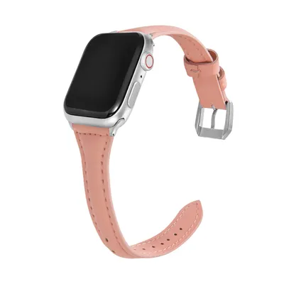 Produktbild von FFO2World 14 mm schlankes Lederarmband für Apple Watch 42/41/40/38 mm (Serie 1–11, SE) – elegantes Echtleder-Armband – Rosa