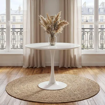 Produktbild von Esstisch LOIRE, rund 80 cm, Weiß - Esszimmertisch mit Tulpenfuß, runder Küchentisch aus lackiertem MDF, ideal für kleine Essbereiche, modernes Design, pflegeleicht und robust