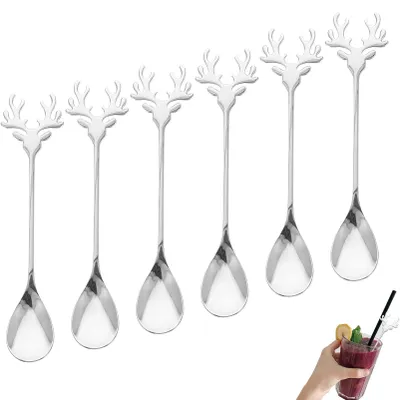 6er-Set Elch-Kaffeelöffel aus Edelstahl, silber