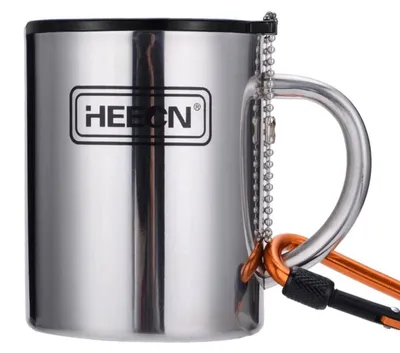 Produktbild von Camping Becher mit Deckel und Karabiner - Edelstahl Thermo Kaffeebecher doppelwandig 400 ml BPA-frei