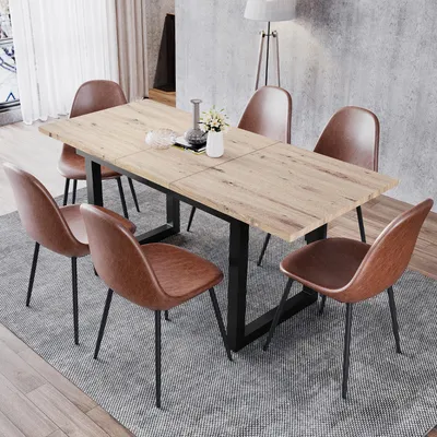 Produktbild von Esstisch Rechteckig 120-160 cm für 4-6 Personen, Ausziehbar, Industrie-Design, Eiche-Optik & Schwarz, Stabil & Pflegeleicht