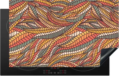 Produktbild von KitchenYeah© Herdabdeckplatte Blätter - Muster - Mosaik , 83x51cm, Küche Deko, Glaskeramikkochfeld Herdabdeckung, Abdeckplatte fùr Kochfeld
