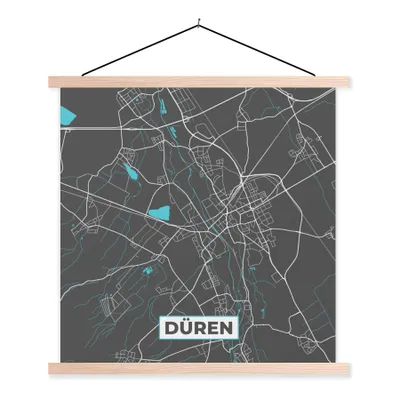 Produktbild von MuchoWow® Textilposter Deutschland - Blau - Düren - Stadtplan - Karte 40x40 cm mit holzfarbenen Rahmen - Posterleiste