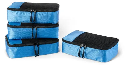 Produktbild von Amazon Essentials 4-teiliges Packwürfel-Reisezubehörset, Gepäckorganizer mit doppeltem Reißverschluss, Netzoberseite, Polyester, klein, himmelblau (früher Amazon Basics)