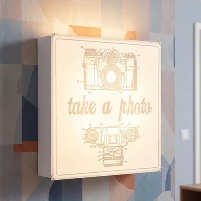 Produktbild von Wandlampe Modern "Photo" Weiß Metall Glas Wandleuchte Wohnzimmer Schlafzimmer Flur