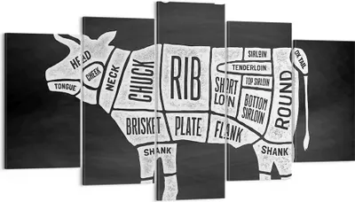 Produktbild von Bild auf Leinwand - Leinwandbild - Kuh Rindfleisch Kochen Grafik - 160x85cm - Wand Bild - Wanddeko - Leinwanddruck - Bilder - Kunstdruck - Wanddekoration - Leinwand bilder - Wandkunst - EA160x85-3156