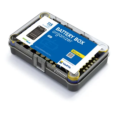 Immagine prodotto di Organizzatore di batterie GreenBlue, coperchio trasparente, 115 scomparti per batterie, scatola GB189