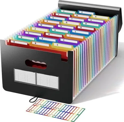 Produktbild von ABC life Dokumentenmappe A4, Fächerordner in Regenbogenfarben, im Ziehharmonika-Design, Sortierordner, großes Fassungsvermögen, wasserfestes Material (24 Fächer mit Deckel)