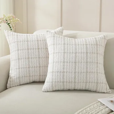 Obrázok produktu pre Poťahy na vankúše 60x60 cm, vzor krížikov, zamatová zmes, krémová farba, 2 kusy