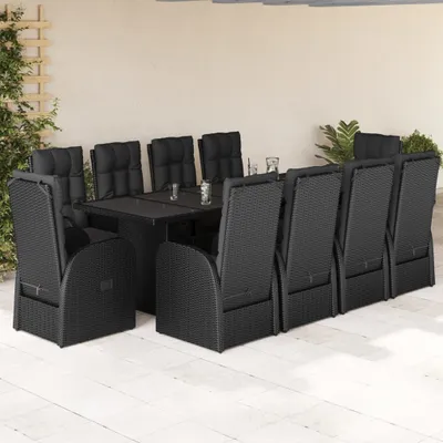Produktbild von Möbel 11-tlg. Garten-Essgruppe mit Kissen Schwarz Poly Rattan - Gartenmöbelgarnituren 3277639