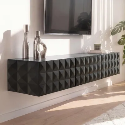 Produktbild von riess-ambiente TV-Lowboard VULCANO 160cm schwarz massives Mangoholz hängend