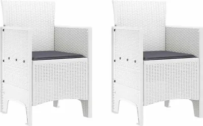 Obrázok produktu pre vidaXL Záhradná stolička s vankúšmi, 2 ks, biela, 53 x 49 x 85 cm, polypropylén