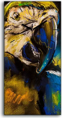 Produktbild von Wohnzimmer-Bild Leinwand Uhr 30x60 Gemälde Abstrakte Tier Vogel Papagei Kunst - schwarze Hände