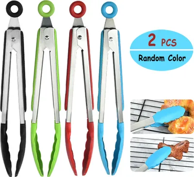 Produktbild von 2 Stuck 9 Zoll Servierzange Chromstahl Mit hitzebest?ndigen Silikonzangen und soft-grip Griffen Mit Verschluss