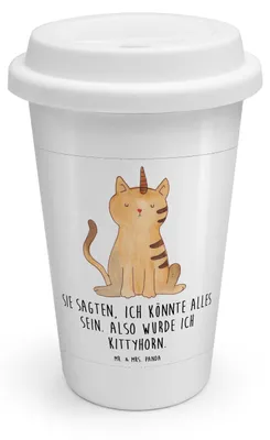 Produktbild von Mr. & Mrs. Panda Thermobecher To Go Einhorn Katze - Weiß - Geschenk, Unicorn, Isolierbecher, Mieze, Glitzer, Regenbogen, Kaffeebecher, Becher, ToGo