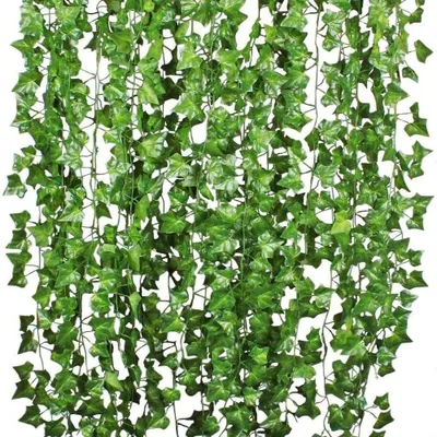 Produktbild von Künstliche Efeugirlande, 12 grüne Efeuzweige, für Garten und Wanddekoration