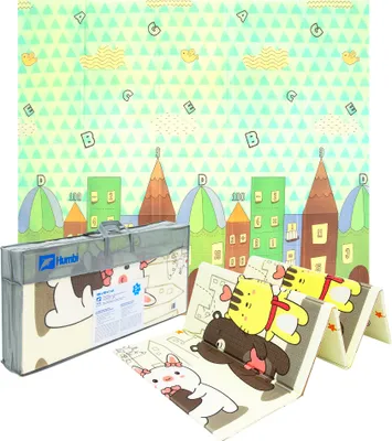 Produktbild von Obojstranný skladací XPE penový bezpečnostný podlahový vzdelávací koberec 200x180x1 veľký City Night Animals Humbi
