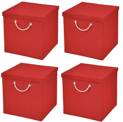 Faltbare Aufbewahrungsbox mit Deckel, 30x30x30 cm, Blau/Rot