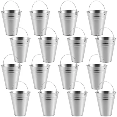 Image de 16 petits seaux en métal galvanisé avec anse - Idéal pour les articles de fête