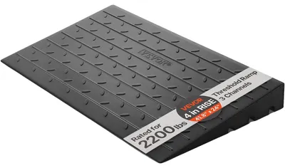 Productafbeelding van VEVOR rubberen drempelhelling, 4 inch hellingshoek, drempelhelling voor deuren, 3-kanaals kabelbescherming, massieve rubberen drempelhelling, schuine rubberen instap met een draagvermogen van 2200 pond, geschikt voor rolstoelen en scootmobielen