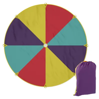 Produktbild von Relaxdays Schwungtuch Kinder, Ø 350 cm, 8 Griffe, Schwingtuch, Regenbogen Tuch für draußen, XXL, Fallschirm Spiel, bunt