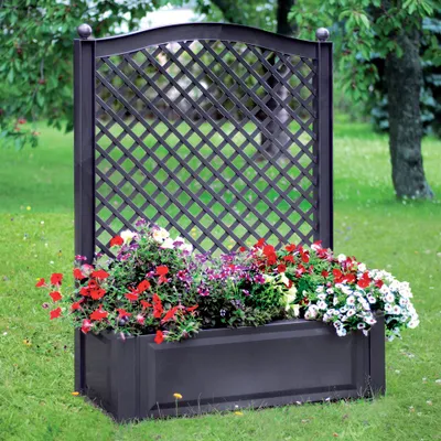 Produktbild von KHW Pflanzkasten aus Kunststoff mit Spalier ; Farbe: Anthrazit ; Maße: 100 x 43 x H 140 cm