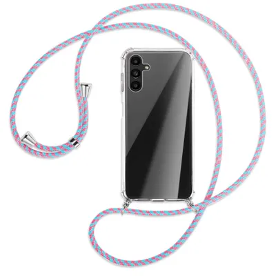 Produktbild von Handykette Backcover-Schutzhülle mit Band (Metall silberfarben) für Samsung Galaxy A13 5G - pink/mint