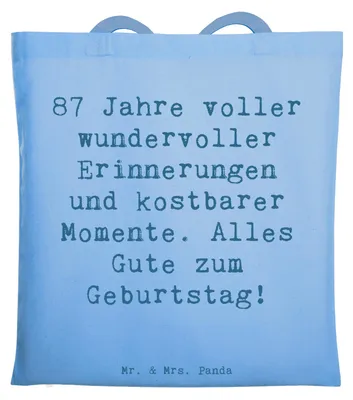 Produktbild von Mr. & Mrs. Panda Tote Bag Spruch 87. Geburtstag Freude - Sky Blue - Geschenk, Alles Gute zum, Geburtstagsgrüße, Happy Birthday, Alter, Tasche, Beutel, Jutebeutel