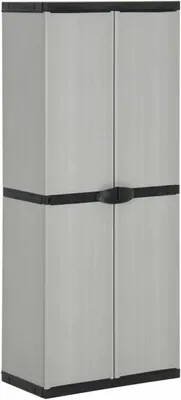 Produktbild von Garten-Lagerschrank mit 3 Böden, Outdoor Schrank, Geräteschrank, Gartenschrank, Kellerschrank, Vorratsschrank Küche, Balkon Schrank Außen, Grau & Schwarz 68x40x168 cm