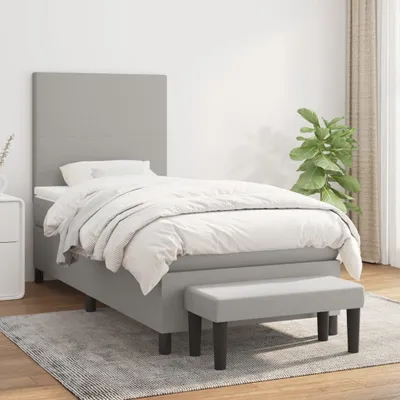 Zdjęcie produktu dla vidaXL Łóżko Boxspring z materacem jasnoszary 90x190 cm tkanina - Łóżko Boxspring - Boxspringbetten - Bett - Schlafzimmermöbel
