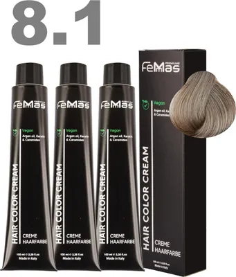 Produktbild von FemMas Haarfarbe mit Arganöl Hellblond Asch 8.1 | 3x100 ml