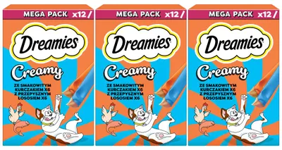 Produktbild von Dreamies Creamy 36x10g Cremiges Katzenleckerli mit Huhn und Lachs