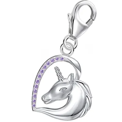 Charm Anhänger Herz mit filigranem Einhorn-Motiv I Lila