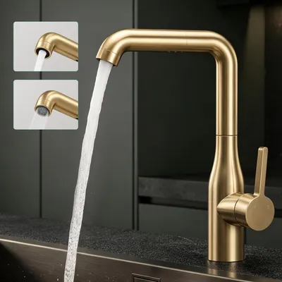 Produktbild von Mai & Mai Wasserhahn Küche ausziehbar, Küchenarmatur Gebürstet gold Turnix-04
