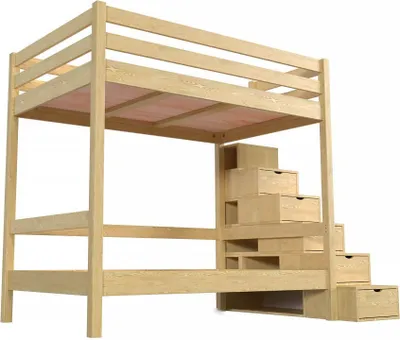 Produktbild von Etagenbett 4 Personen 120x200 Holz mit Treppenregal Sylvia - Honig