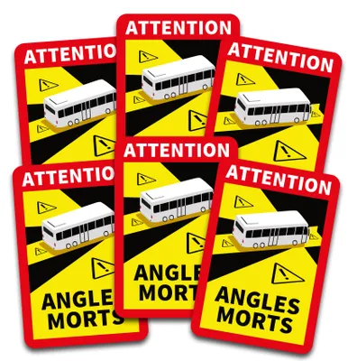 Zdjęcie produktu dla Naklejka „Angles Morts” 25 x 17 cm – Francja Naklejka „Martwy kąt” do ciężarówek, autobusów i kamperów R144 Autobus 6 sztuk