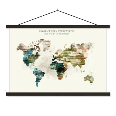 Produktbild von MuchoWow® Textilposter Weltkarte - Farbe - Vintage 60x40 cm mit schwarzem Rahmen - Hölzernes